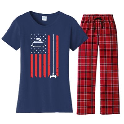 Funny Curling Gift For Men Women Curling Players USA Team Women's Flannel Pajama Set