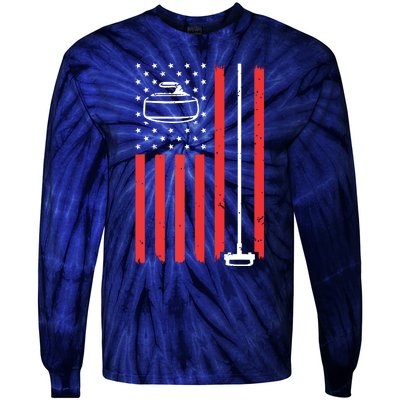 Funny Curling Gift For Men Women Curling Players USA Team Tie-Dye Long Sleeve Shirt