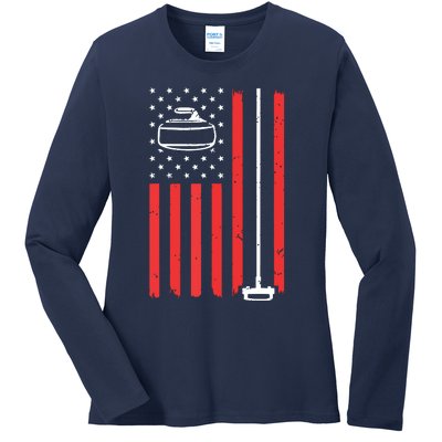 Funny Curling Gift For Men Women Curling Players USA Team Ladies Long Sleeve Shirt