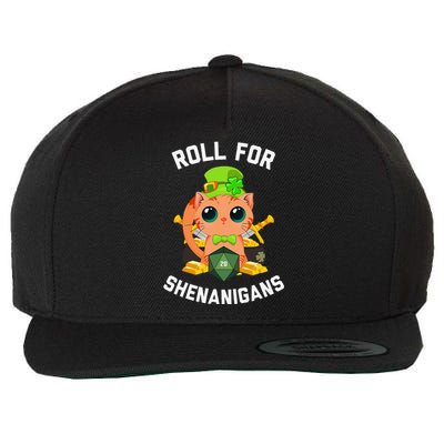 Funny Cat Gamer Roll For Shenanigans D20 RPG St Patricks Day Wool Snapback Cap