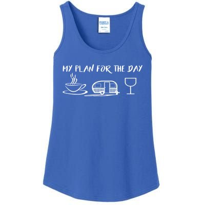 Funny Camping Gift Plan For The Day Gift Coffee Camper Wine Cute Gift Ladies Essential Tank