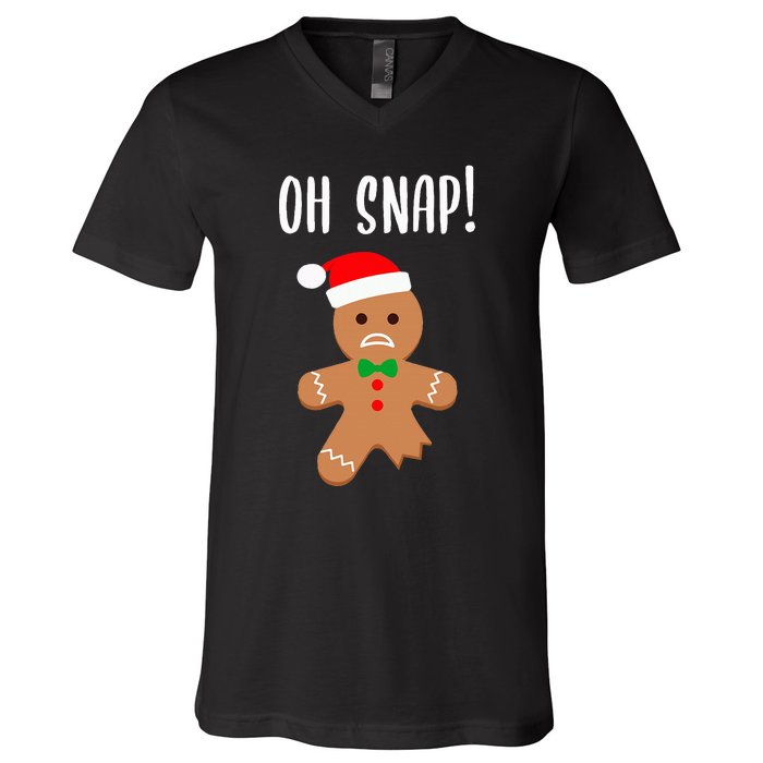 Funny Christmas Gingerbread Man Oh Snap V-Neck T-Shirt