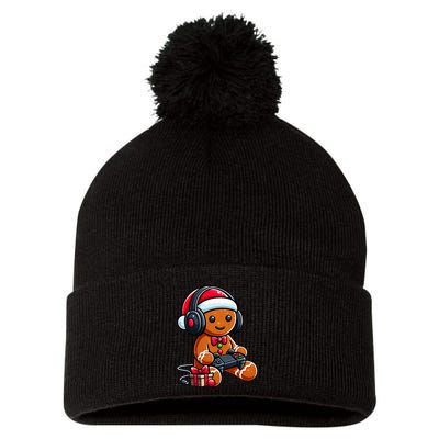 Funny Christmas Gamer Gingerbread Xmas Gaming Pom Pom 12in Knit Beanie