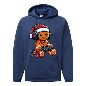 Funny Christmas Gamer Gingerbread Xmas Gaming Performance Fleece Hoodie