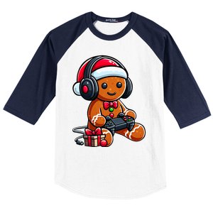 Funny Christmas Gamer Gingerbread Xmas Gaming Baseball Sleeve Shirt