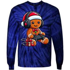 Funny Christmas Gamer Gingerbread Xmas Gaming Tie-Dye Long Sleeve Shirt