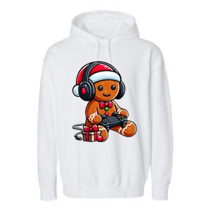 Funny Christmas Gamer Gingerbread Xmas Gaming Garment-Dyed Fleece Hoodie