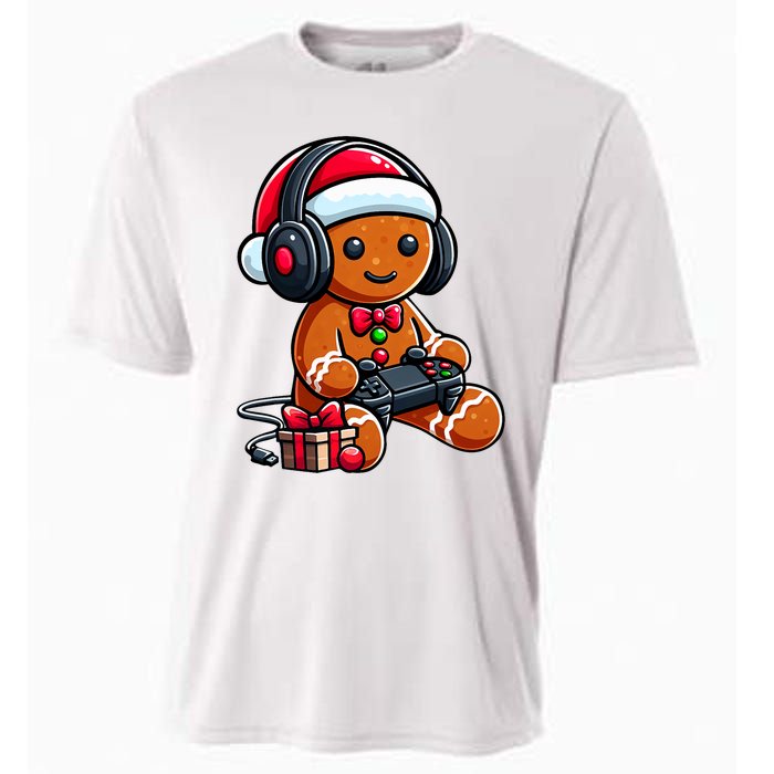 Funny Christmas Gamer Gingerbread Xmas Gaming Cooling Performance Crew T-Shirt