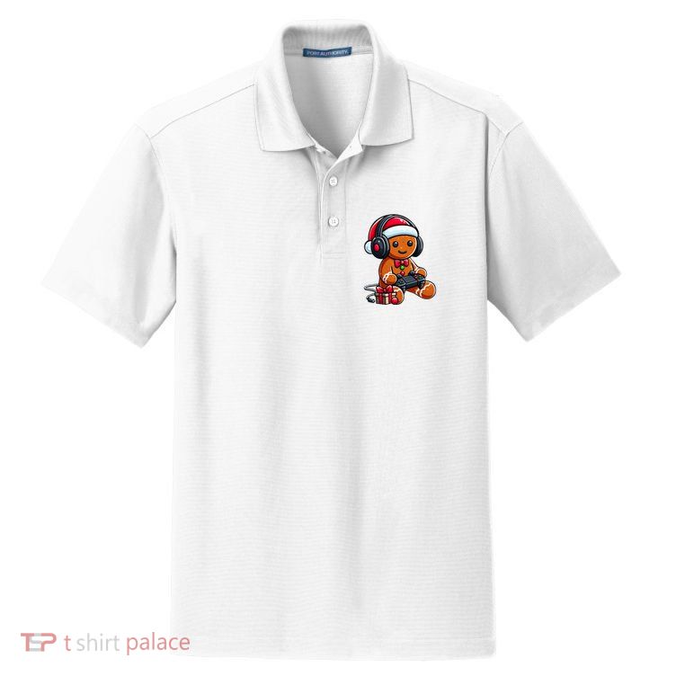 Funny Christmas Gamer Gingerbread Xmas Gaming Dry Zone Grid Polo