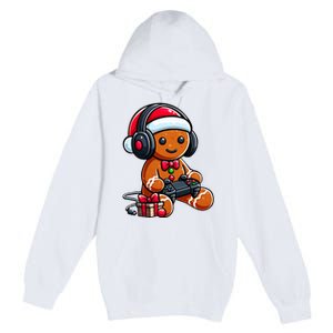 Funny Christmas Gamer Gingerbread Xmas Gaming Premium Pullover Hoodie