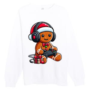 Funny Christmas Gamer Gingerbread Xmas Gaming Premium Crewneck Sweatshirt