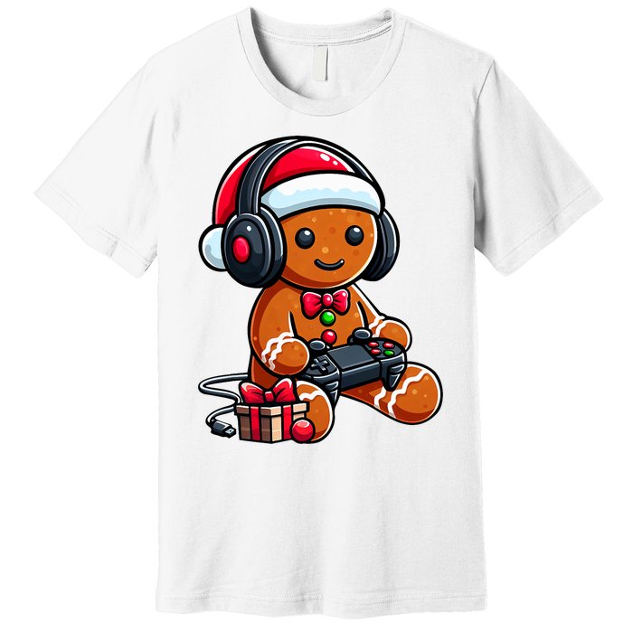 Funny Christmas Gamer Gingerbread Xmas Gaming Premium T-Shirt