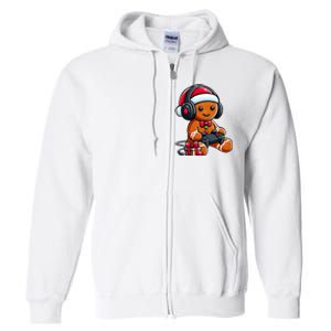 Funny Christmas Gamer Gingerbread Xmas Gaming Full Zip Hoodie