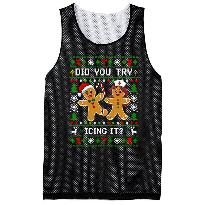 Funny Christmas Gingerbread Man Nurse Did You Try Icing It Mesh Reversible Basketball Jersey Tank