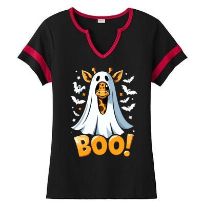 Funny Cute Giraffe Boo Halloween Costume Zoo Lover Ladies Halftime Notch Neck Tee