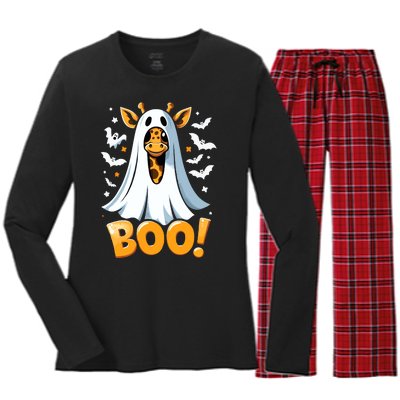 Funny Cute Giraffe Boo Halloween Costume Zoo Lover Women's Long Sleeve Flannel Pajama Set 