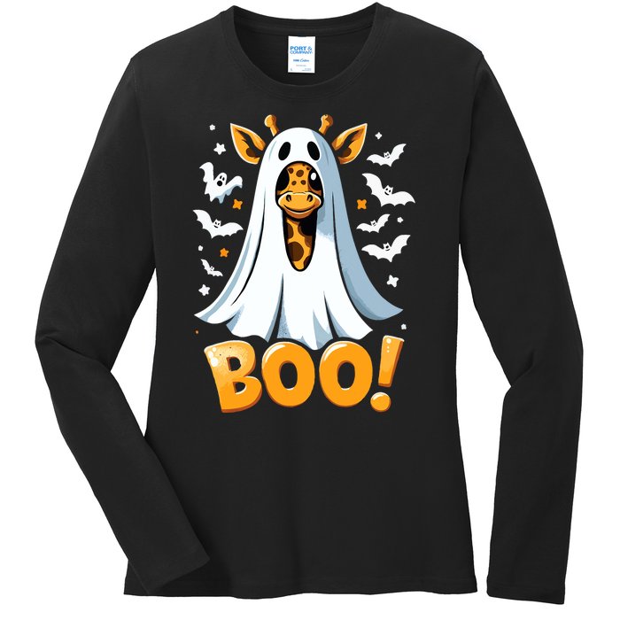 Funny Cute Giraffe Boo Halloween Costume Zoo Lover Ladies Long Sleeve Shirt