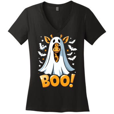 Funny Cute Giraffe Boo Halloween Costume Zoo Lover Women's V-Neck T-Shirt