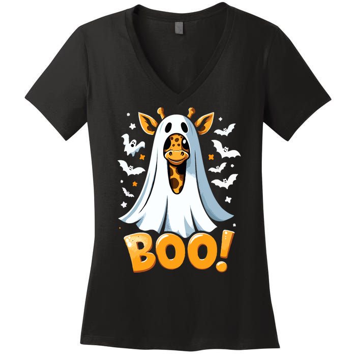 Funny Cute Giraffe Boo Halloween Costume Zoo Lover Women's V-Neck T-Shirt