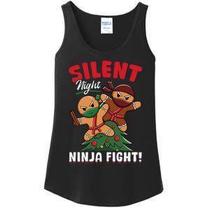 Funny Christmas Gingerbread Silent Night Ninja Fight! Ladies Essential Tank