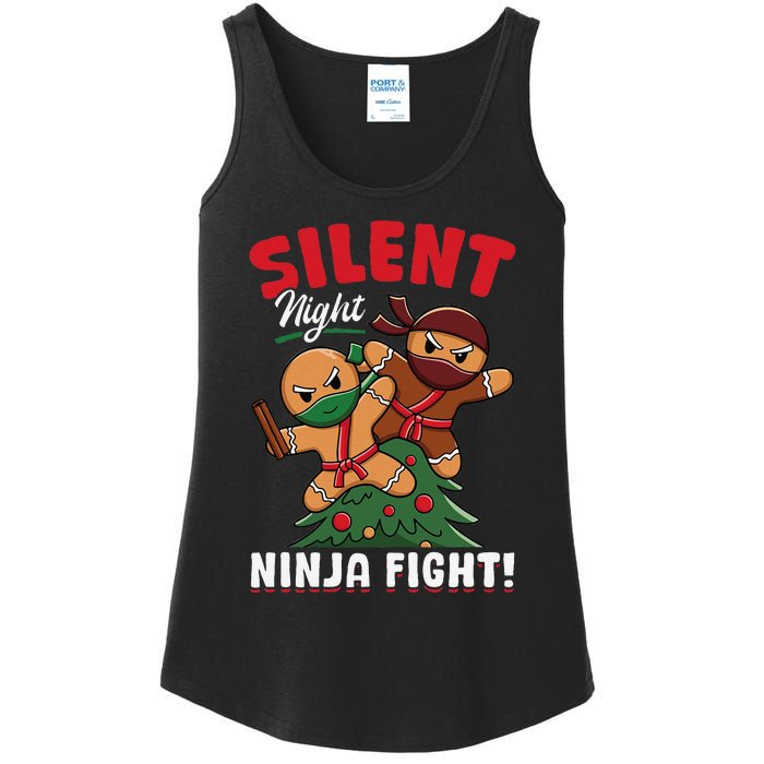 Funny Christmas Gingerbread Silent Night Ninja Fight! Ladies Essential Tank