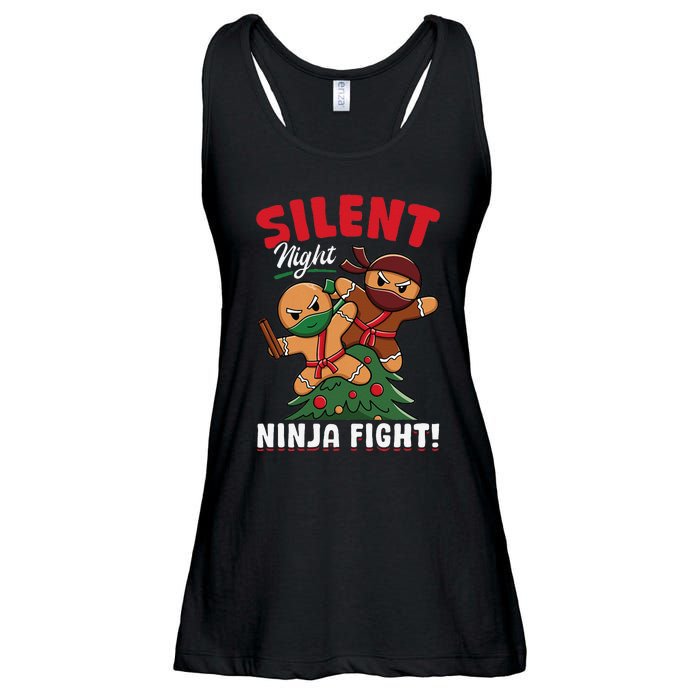 Funny Christmas Gingerbread Silent Night Ninja Fight! Ladies Essential Flowy Tank