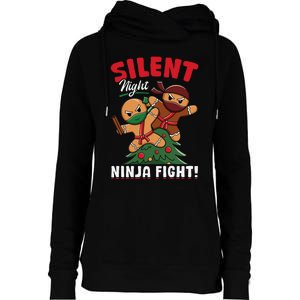 Funny Christmas Gingerbread Silent Night Ninja Fight! Womens Funnel Neck Pullover Hood