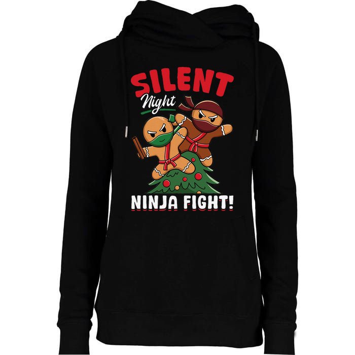 Funny Christmas Gingerbread Silent Night Ninja Fight! Womens Funnel Neck Pullover Hood