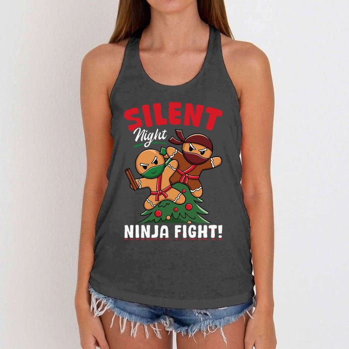 Funny Christmas Gingerbread Silent Night Ninja Fight! Women's Knotted Racerback Tank