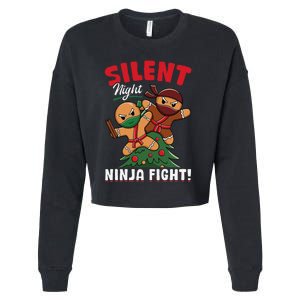 Funny Christmas Gingerbread Silent Night Ninja Fight! Cropped Pullover Crew