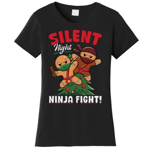 Funny Christmas Gingerbread Silent Night Ninja Fight! Women's T-Shirt