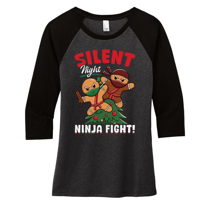 Funny Christmas Gingerbread Silent Night Ninja Fight! Women's Tri-Blend 3/4-Sleeve Raglan Shirt