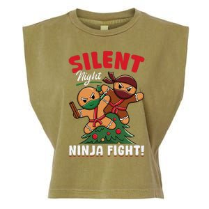 Funny Christmas Gingerbread Silent Night Ninja Fight! Garment-Dyed Women's Muscle Tee