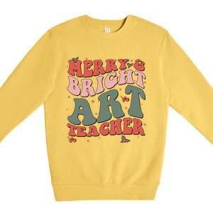 Funny Christmas Groovy Merry And Bright Art Teacher Costume Premium Crewneck Sweatshirt