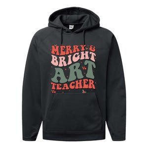 Funny Christmas Groovy Merry And Bright Art Teacher Costume Performance Fleece Hoodie