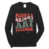 Funny Christmas Groovy Merry And Bright Art Teacher Costume Long Sleeve Shirt