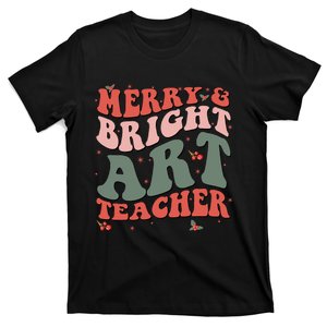 Funny Christmas Groovy Merry And Bright Art Teacher Costume T-Shirt