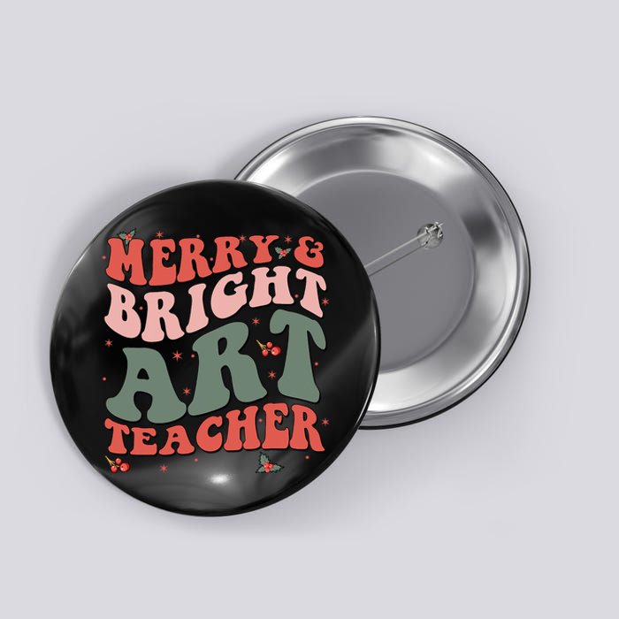 Funny Christmas Groovy Merry And Bright Art Teacher Costume Button