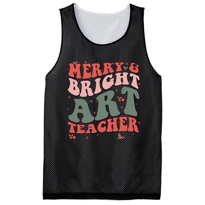 Funny Christmas Groovy Merry And Bright Art Teacher Costume Mesh Reversible Basketball Jersey Tank