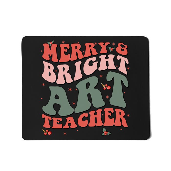 Funny Christmas Groovy Merry And Bright Art Teacher Costume Mousepad