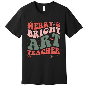 Funny Christmas Groovy Merry And Bright Art Teacher Costume Premium T-Shirt