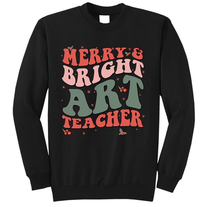 Funny Christmas Groovy Merry And Bright Art Teacher Costume Tall Sweatshirt