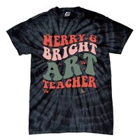 Funny Christmas Groovy Merry And Bright Art Teacher Costume Tie-Dye T-Shirt