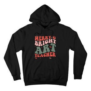 Funny Christmas Groovy Merry And Bright Art Teacher Costume Tall Hoodie