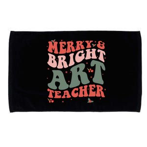 Funny Christmas Groovy Merry And Bright Art Teacher Costume Microfiber Hand Towel