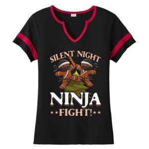 Funny Christmas Gingerbread Silent Night Ninja Fight! Ladies Halftime Notch Neck Tee