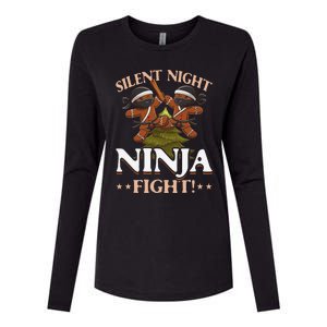 Funny Christmas Gingerbread Silent Night Ninja Fight! Womens Cotton Relaxed Long Sleeve T-Shirt