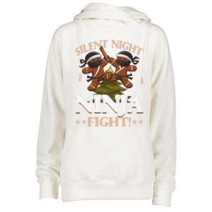 Funny Christmas Gingerbread Silent Night Ninja Fight! Womens Funnel Neck Pullover Hood