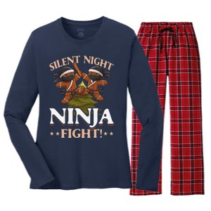 Funny Christmas Gingerbread Silent Night Ninja Fight! Women's Long Sleeve Flannel Pajama Set 