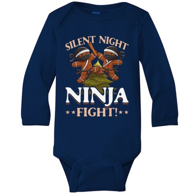 Funny Christmas Gingerbread Silent Night Ninja Fight! Baby Long Sleeve Bodysuit